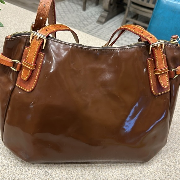 Dooney & Bourke Brown Patent Leather Large Handbag Bag - Picture 8 of 14